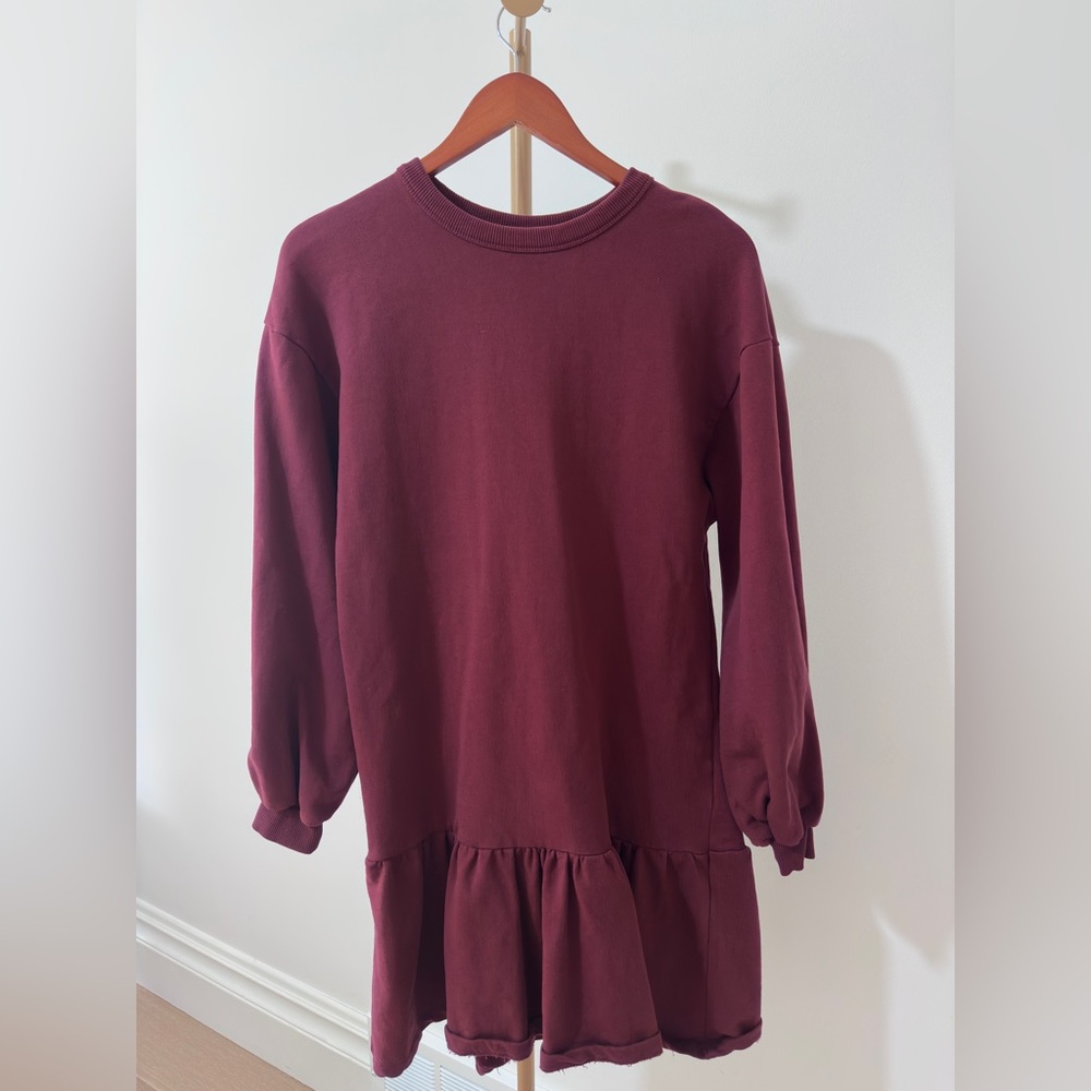KOTN Flounce Cotton Dress Burgundy Red Size Small